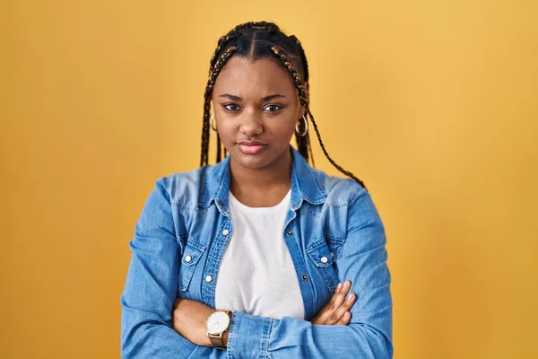 African American Woman Braids Standing Yellow Background Skeptic Nervous Disapproving — Photo