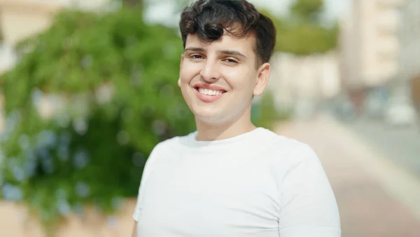 Non Binary Man Smiling Confident Standing Park — Stock Photo, Image