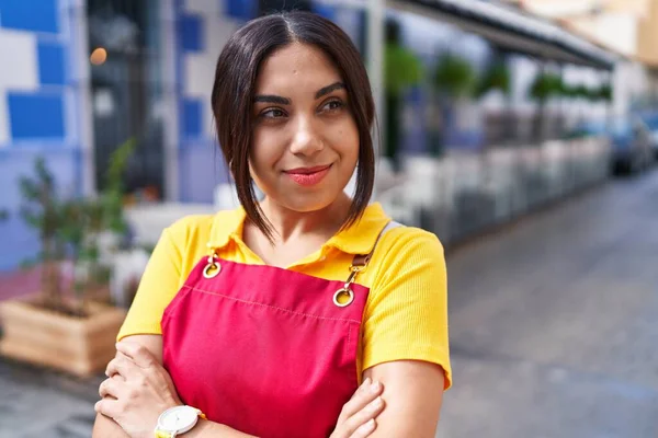 Young Beautiful Arab Woman Waitress Smiling Confident Standing Arms Crossed — Foto de Stock