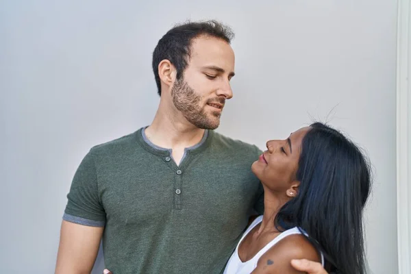 Man Woman Interracial Couple Hugging Each Other White Background — Stockfoto