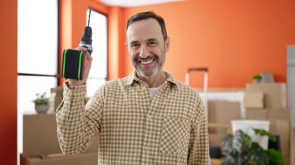 Middle Age Man Wearing Call Center Agent Headset Working Home — Stock Photo, Image