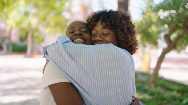 Africano Mulheres Americanas Mãe Filha Abraçando Uns Aos Outros Parque — Vídeo de Stock