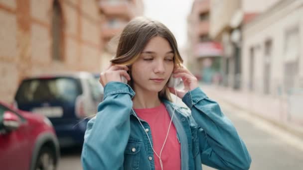 Adorable Girl Listening Music Dancing Street — Stok video