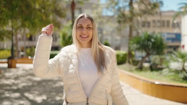 Young Woman Smiling Confident Dancing Park — стоковое видео