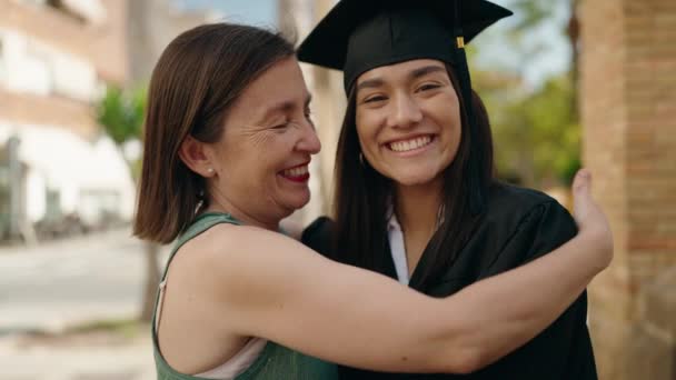 Two Women Mother Graduated Daughter Hugging Each Other Street — Video