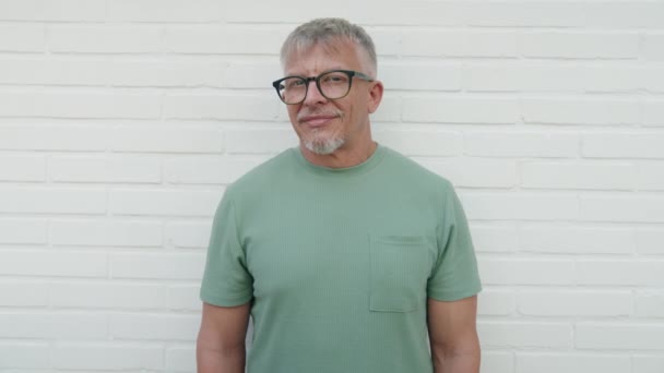 Middelbare Leeftijd Grijsharige Man Glimlachend Zelfverzekerd Dragen Bril Geïsoleerde Witte — Stockvideo
