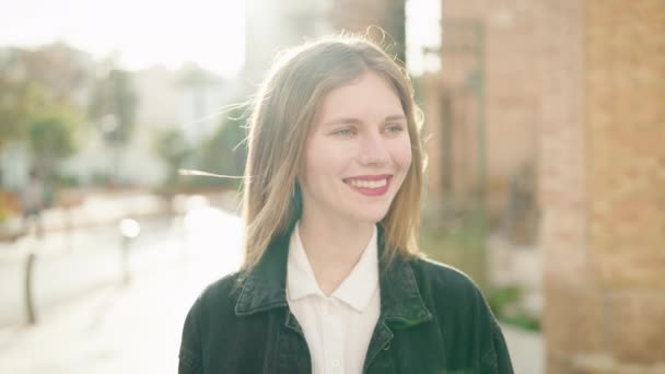 Young Caucasian Woman Smiling Confident Standing Park — Stock videók
