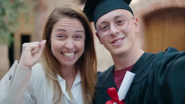 Man Woman Mother Graduated Son Hugging Each Other Having Video — Stock video