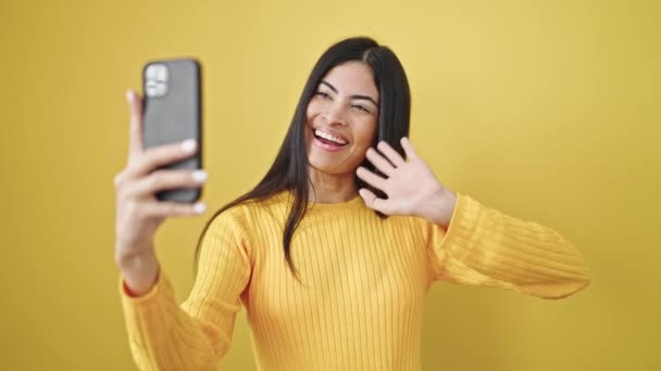 Young Beautiful Hispanic Woman Smiling Confident Having Video Call Isolated — Stock Video