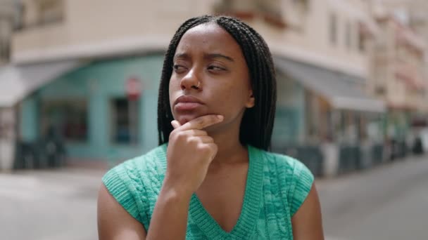 African American Woman Standing Doubt Expression Street — Wideo stockowe