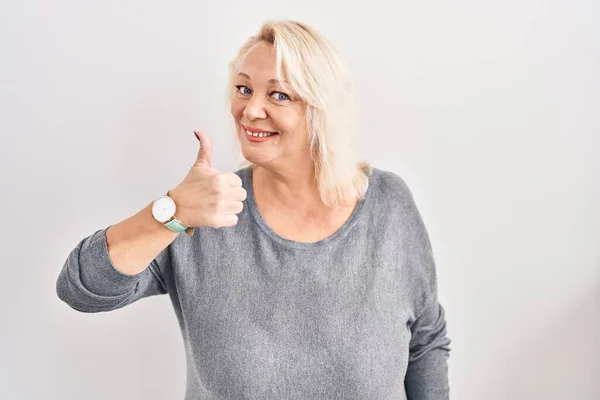 Middle Age Caucasian Woman Standing White Background Doing Happy Thumbs — Stock Photo, Image