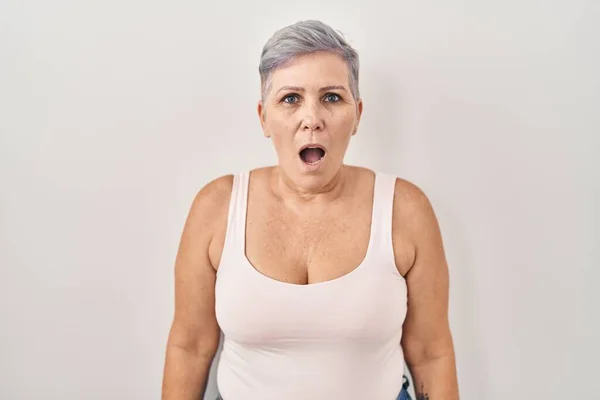 Middle Age Caucasian Woman Standing White Background Afraid Shocked Surprise — Stock Photo, Image