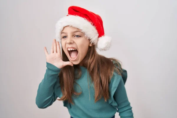 Menina Caucasiana Vestindo Chapéu Natal Sem Noção Confundido Com Braços — Fotografia de Stock