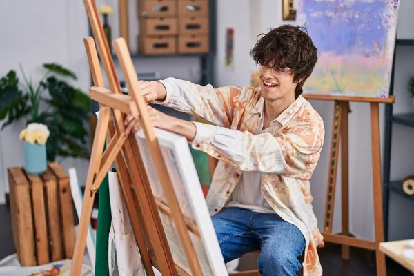 Young Hispanic Man Artist Smiling Confident Drawing Art Studio —  Fotos de Stock