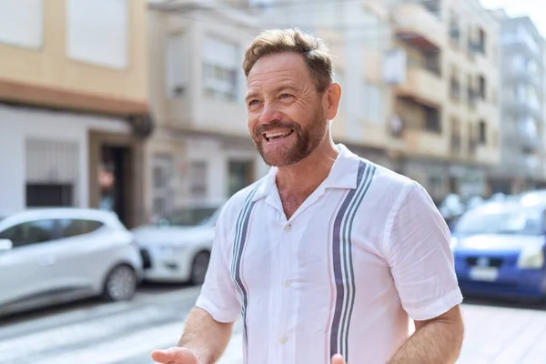 Middle Age Man Smiling Confident Looking Side Street — Stock Fotó
