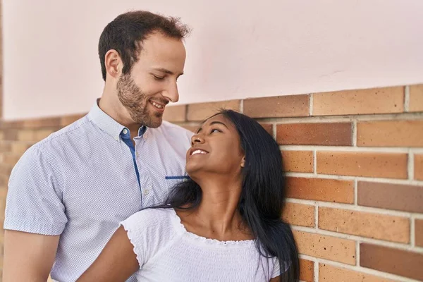 Man Woman Interracial Couple Standing Together Street — Stockfoto