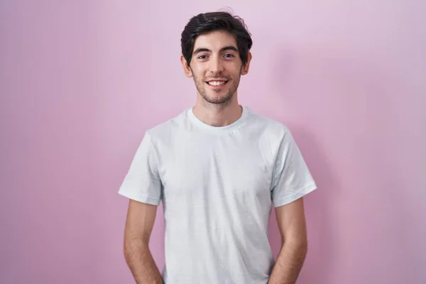 Young Hispanic Man Standing Pink Background Happy Cool Smile Face — Stock fotografie