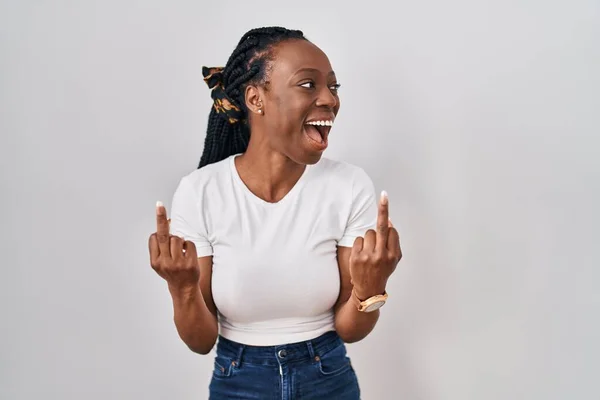 Beautiful Black Woman Standing Isolated Background Showing Middle Finger Doing — Photo