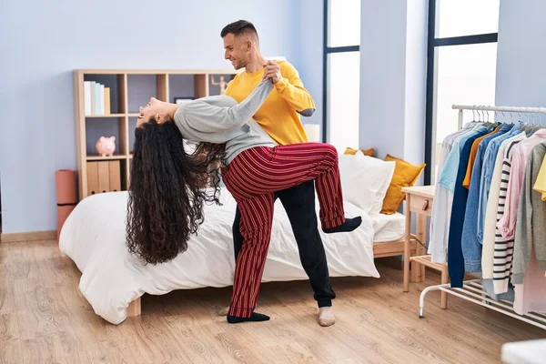 Man Woman Couple Dancing Bedroom — Photo