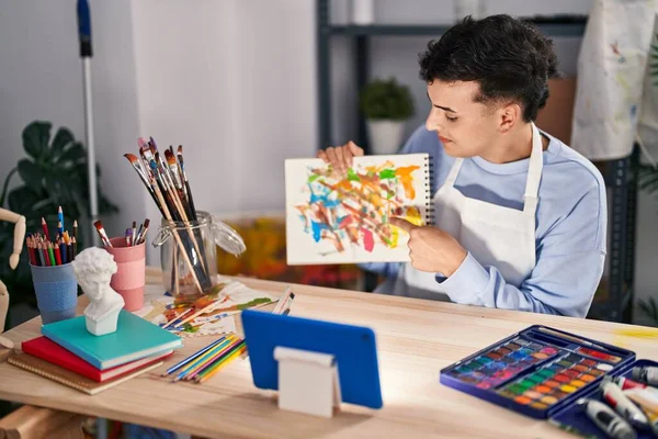 Young Non Binary Man Artist Having Online Drawing Class Art — Stock Photo, Image