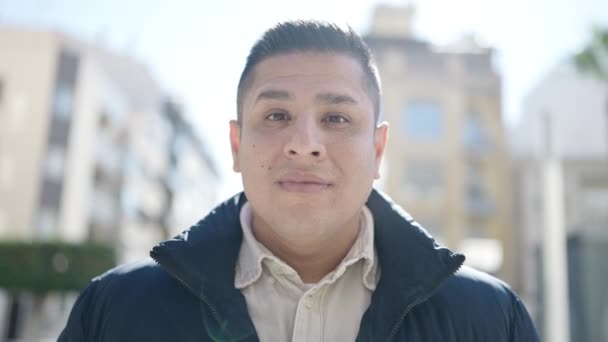 Young Hispanic Man Standing Surprise Expression Street — Vídeos de Stock