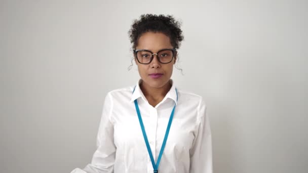 African American Woman Doing Stop Gesture Hand Isolated White Background — Wideo stockowe