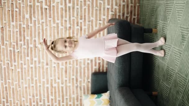 Adorable Blonde Girl Ballerina Smiling Confident Dancing Home — Vídeos de Stock
