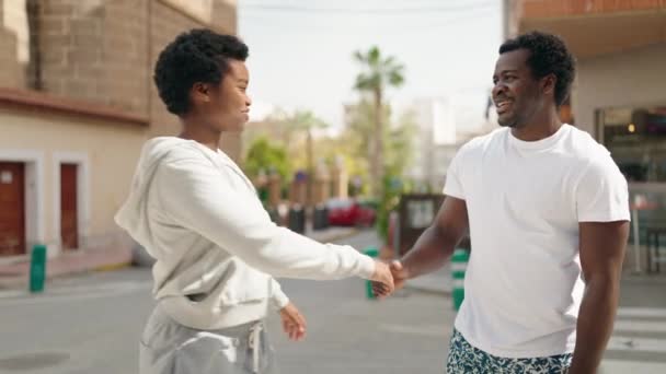 African American Man Woman Couple Dancing Street — Stockvideo