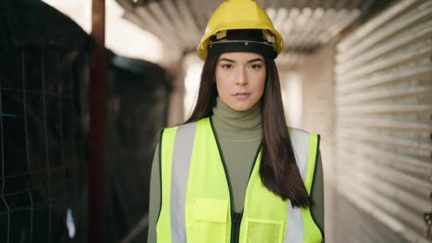 Young Hispanic Woman Architect Smiling Confident Standing Construction Site — Wideo stockowe