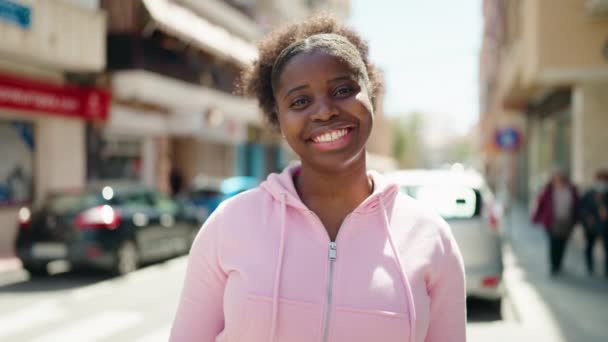 African American Friends Smiling Confident Hugging Each Other Street — Video
