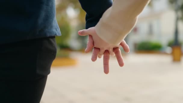 Young Couple Standing Hands Together Park — Stock Video