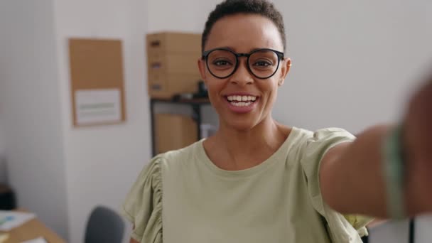 African American Woman Business Worker Having Video Call Office — Vídeos de Stock