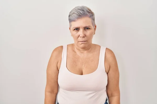 Middle Age Caucasian Woman Standing White Background Skeptic Nervous Frowning — Stock Photo, Image