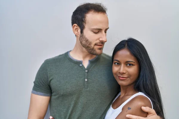 Man Woman Interracial Couple Hugging Each Other White Background — Stockfoto
