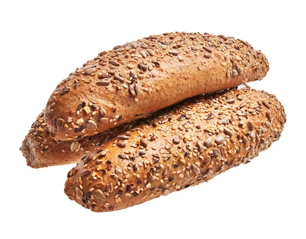 两个谷物全麦面包覆盖在白色孤立的背景上 — 图库照片