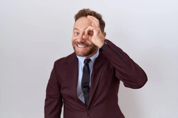 Middle Age Business Man Beard Wearing Suit Tie Doing Gesture — Stock Photo, Image