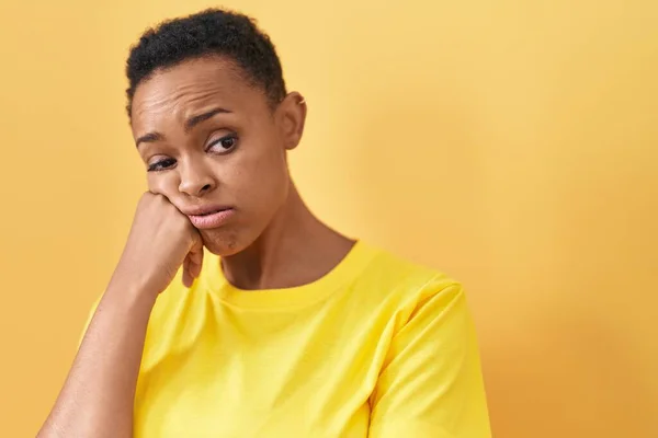 African American Woman Doing Boring Gesture Isolated Yellow Background — Stock Photo, Image