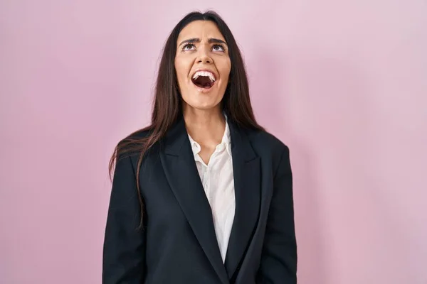 Young Brunette Woman Wearing Business Style Pink Background Angry Mad — Stock Photo, Image