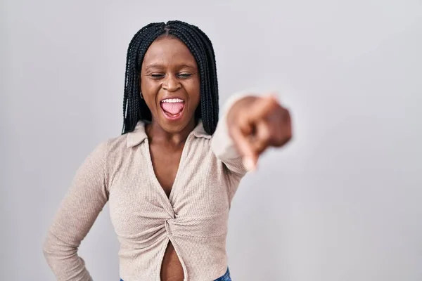 African Woman Braids Standing White Background Pointing Displeased Frustrated Camera — Stockfoto