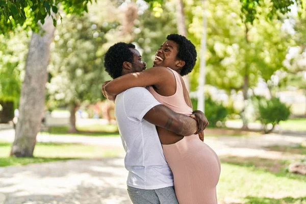 African American Man Woman Couple Smiling Confident Hugging Each Other — Φωτογραφία Αρχείου