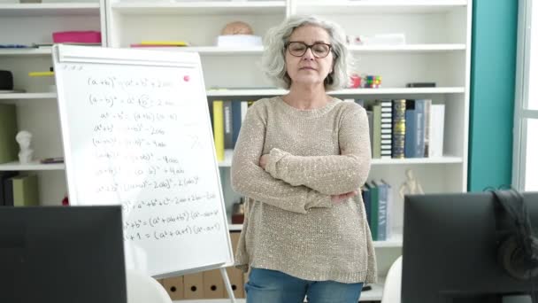Middle Age Woman Grey Hair Teacher Smiling Confident Standing University — Wideo stockowe