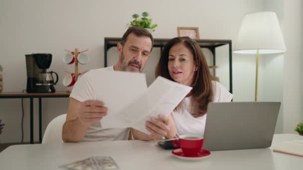 Man Woman Couple Using Laptop Teleworking Home — Stock Video