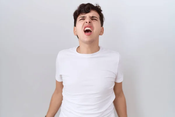 Jeune Homme Non Binaire Portant Shirt Blanc Décontracté Colère Fou — Photo