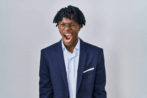 Young African Man Dreadlocks Wearing Business Jacket White Background Angry — ストック写真