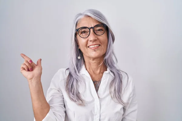 Middle Age Woman Tattoos Wearing Glasses Standing White Background Big — Stock Photo, Image