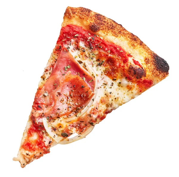 Pyszny Plaster Dżemu Cebuli Włoskiej Pizzy Odizolowanym Białym Tle — Zdjęcie stockowe