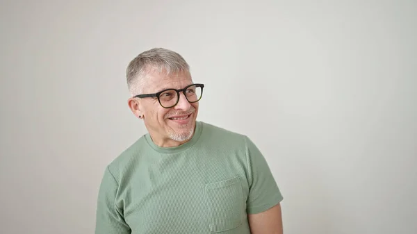 Middle Age Grey Haired Man Wearing Glasses Looking Side Isolated — Stock Photo, Image