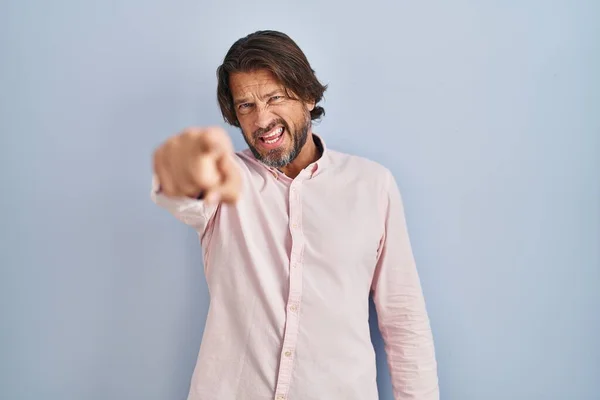 Handsome Middle Age Man Wearing Elegant Shirt Background Pointing Displeased — Foto Stock