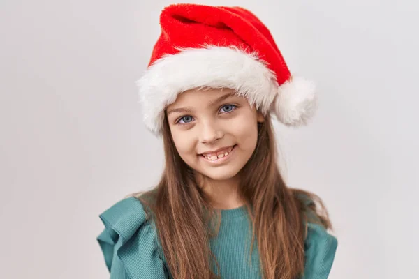 Menina Caucasiana Vestindo Chapéu Natal Com Sorriso Feliz Legal Rosto — Fotografia de Stock