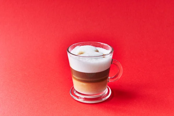 One Cup Cappuccino Coffee Red Background — Stock Photo, Image